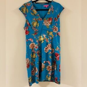 Betsey Johnson Blue Floral Midi Dress Sz 12